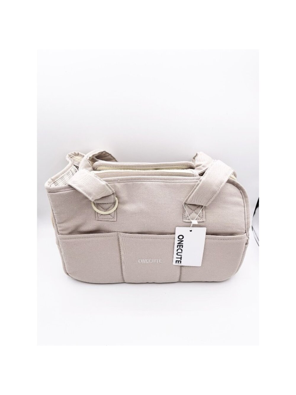 New ONECUTE Small Beige Canvas Mesh Puppy Dog Carrier Handbag Tote Travel Pet